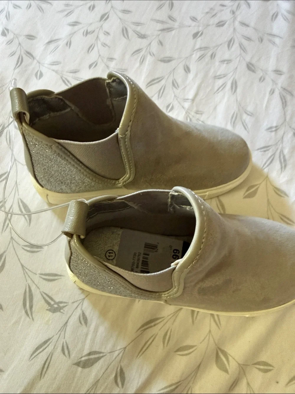 Girls Slip-On Ankle Boots in Light Taupe with Glitter Heel size 11